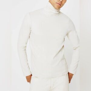 Men's Classic Cream Ribbed Turtleneck Sweater
